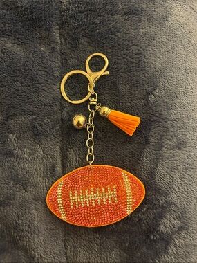 Gold-Tone Orange Football Crystal Keychain with Tassel